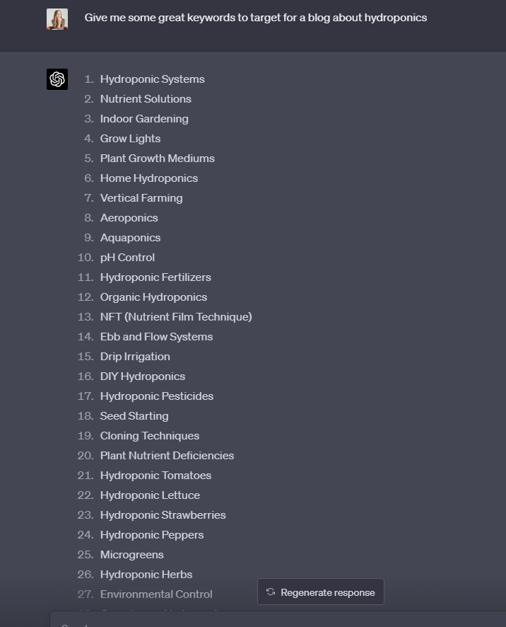 chatgpt prompt - keyword research